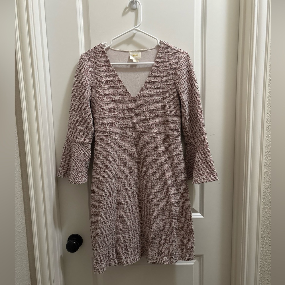 Anthropologie Maeve Susie Swing Dress Tweed V-Neck Bell Sleeve Fall Sz Small